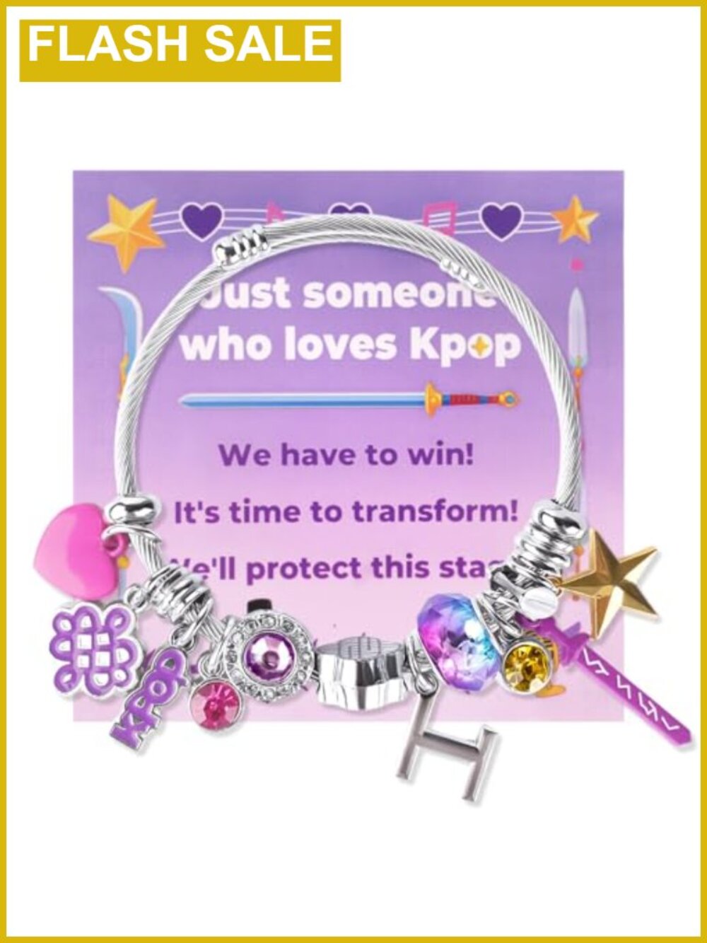 Kpop Charm Bracelet 7.5 Inch Metal Chain Gift for Women